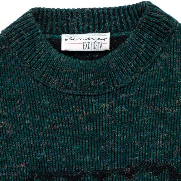 obermeyer (Germany) Intarsia Melange Wool 1x1 Rib Knit Studded Jumper Emerald - Picture 5 of 7